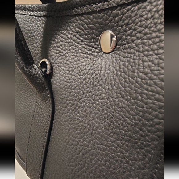 Classic Black Genuine Leather Top Handle Tote Shoulder Bag - Picture 3 of 8